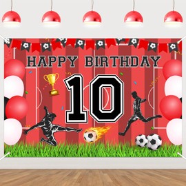 Kreatwow Football 10th Birthday Backdrop Banner Red 4.92 * 3.28ft Football 10th Birthday Decorations Sports Themed Bday Soccer Player Photo Background Decor Soccer Party for Boys