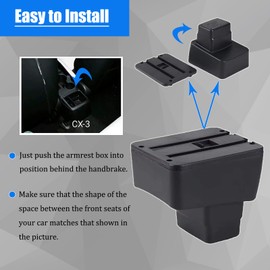 Car Armrest Box for Mazda CX-3 2015-2018 Auto Accessories Center Console Leather Arm Rest Double-Layer Storage Space with Cup Holder (Black with Black Thread)