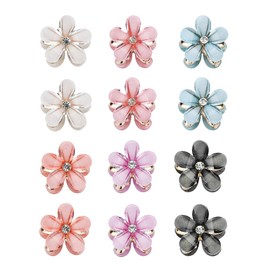 12 Pcs Small Mini Pearl Claw Clips Hair Accessories，with Flower Design, Hair Pins Cute Bangs Clips Flower Sweet Artificial Clips Decorative Hair Accessories for Women Girls Wedding (6 Colors)