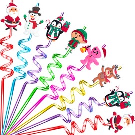 24Pcs Christmas Straws for Birthday Party Favors Supplies Crazy Straws for Xmas Goodie Bag Stuffers Fillers School Classroom Prizes Exchange (Christmas)