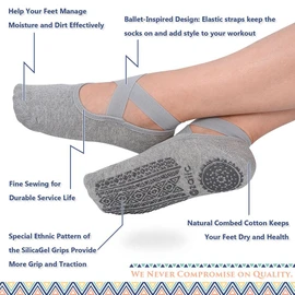 Yoga Socks for Women Non-Slip Grips & Straps, Ideal for Pilates, Pure Barre, Ballet, Dance, Barefoot Workout (2 Pairs- Black, one_size)