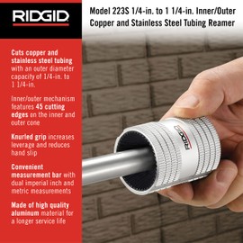 RIDGID 29983 Model 223S 1/4" to 1-1/4" Inner/Outer Copper and Stainless Steel Tubing and Pipe Reamer, Small