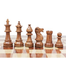 House of Chess - Victorian Staunton Golden Acacia Wood Chess Set - 14 x 14 Inches Wooden Folding Chess Board with Algebraic Notation - Wooden Chess Pieces with King Height 3 Inches + 2 Extra Queens