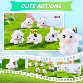 6Pcs Cute Cow Car RearView Ornaments - Vehicle Rear View Mirror/Dashboard/TouchScreen Top Funny Adorable Mini Cows Decor Set, Cars Interior Accessories for Women Men（ White）