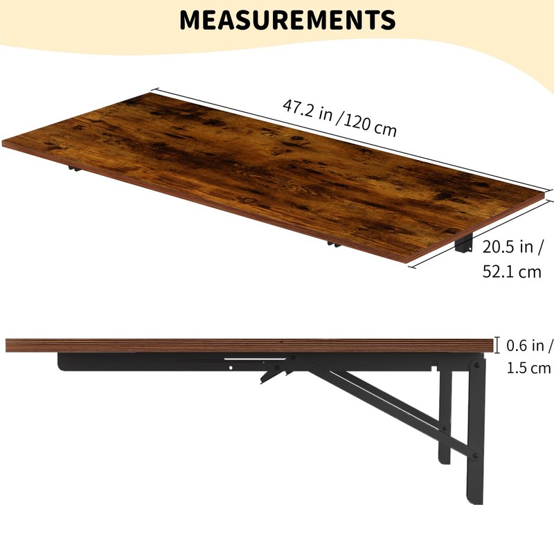 GOYLSER Wall Mounted Folding Table for Office, Rustic Brown Fold