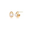 Aobei Pearl Freshwater Cultured Pearl Drop Earrings Cute 18k Gold Stud Earrings Chubby Gold Huggie Earrings for Women