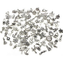 Set de 100 Piezas de Dijes Tibetanos Plateados, abalorios mixtos para bisutería fabricación de collares pulseras y artesanía