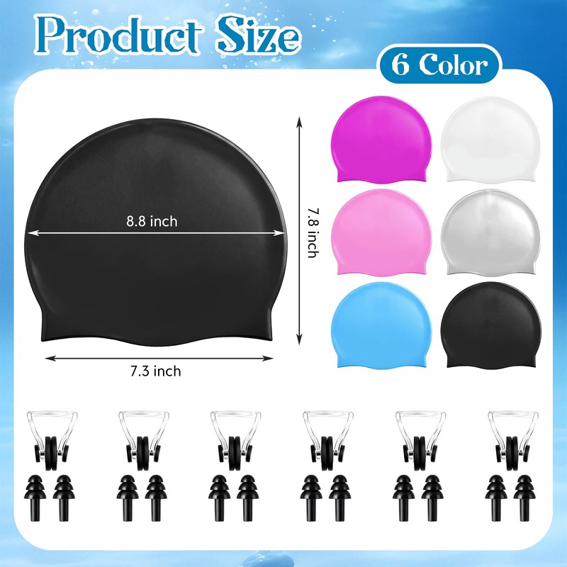 Syhood 6 Sets Swim Cap with Ear Plug & Nose