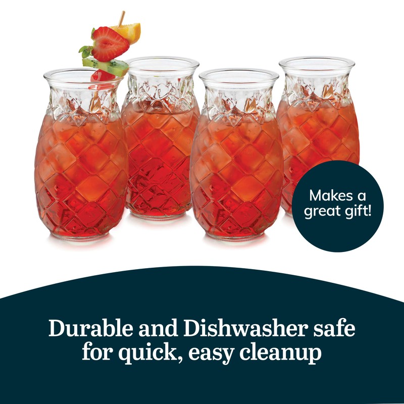 Libbey Tiki Pineapple Glasses Set, Tiki Glasses for Cocktails, Ideal