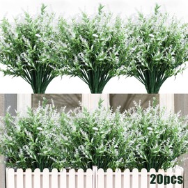 Outdoor Artificial Plant UV Resistant Fake Plants, Faux Plastic Greenery for Indoor Outside Hanging Plants Garden Porch Window Box Home Wedding Farmhouse Décor Outdoor Decorations for Patio (White)