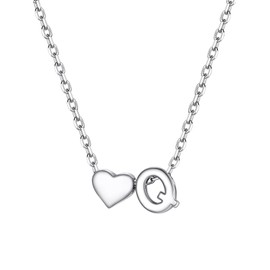 PROSILVER Necklaces Women's Letter Q Initial Necklace Sterling Silver Heart Detail and Cable Chain Trendy Jewellery for Valentine's Day