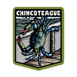 Die Cut Sticker Chincoteague, Virginia, Blue Crab, Scratchboard, Contour Vinyl Sticker 3 to 6 inches, (Waterproof Decal for Cars, Water Bottles, Laptops, Coolers), Large