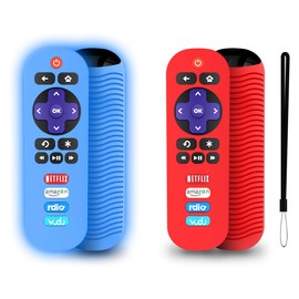 2 Pack Silicone Case for TCL Roku TV RC280 Remote, Protective Universal Replacement Lightweight Shockproof TCL Roku TV Remote Cover with Lanyard (Red+ Glowing Blue)