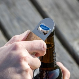 com-four® 3 x Bottle Opener Made of Stainless Steel with Natural Wood Handle - Bottle Opener in Simple Design (Pack of 03 - Wood. Stainless Steel, Flat. Small)