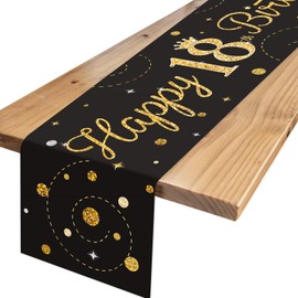 Table Runner 18th Birthday Black Gold Tablecloth 18th Birthday with Confetti, Happy 18th Birthday Table Runner for Birthday, Table Decoration Birthday for Boys Girls 18th Birthday Decoration TNYKER