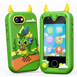 Lapare Kids Smart Phone Toys, 2.8'' Touchscreen HD Dual Camera Cell Phone for Kids, Birthday Gifts Dinosaur Toddler Play Phone for Boys 3-10, Travel Learning Toy for with 32GB SD Card(Green)