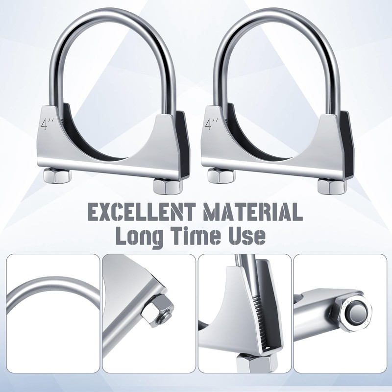 Datanly 4 Pcs 4" Exhaust Clamp Heavy Duty U-bolt Exhaust