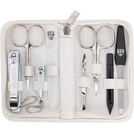 Swords Germany - brand quality 8 piece manicure pedicure grooming kit set for professional nail care genuine leather case white - Made in Germany