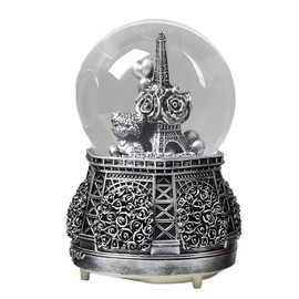 Retro Snow Globe, Vintage Decor, Music Snowglobe with Colorful Lights, Battery Powered, Paris Eiffel Tower Home Decoration for Desk Bedroom Office Book Shelf Ornaments (B)