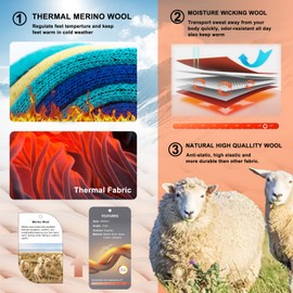 Merino Wool Ski Socks, Cold Weather Knee-High Thermal Socks for Winter, Snow, Snowboarding, Hiking