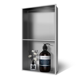 BATHFINESSE Shower Niche 9" X 25", Wall Niche with Double Shelves, Shower Niche Insert Tile Ready, Shower Caddies Bath Niche, No Tile Needed Over Mount Installation