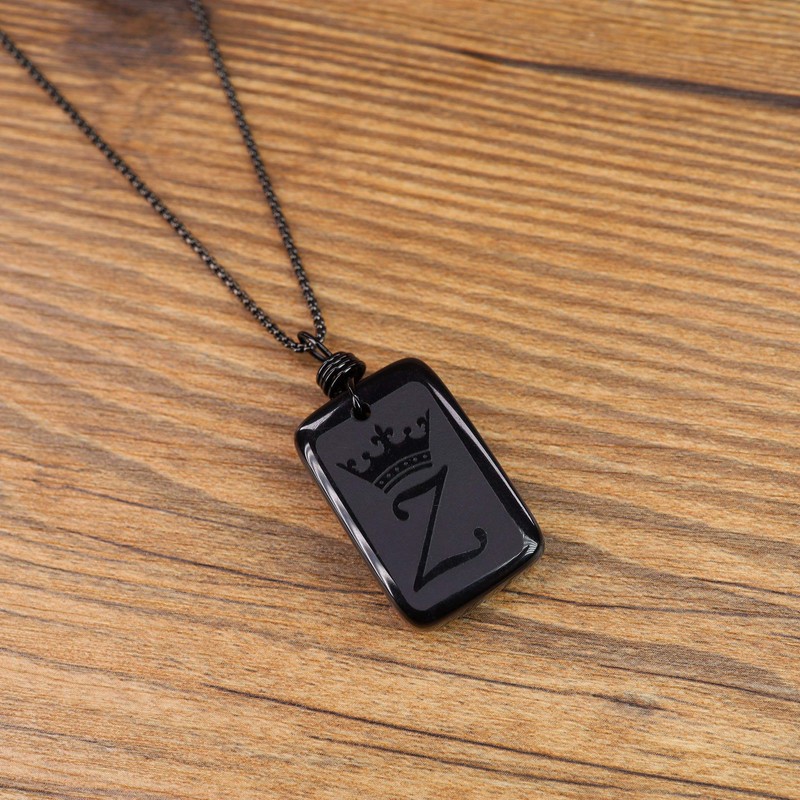 COAI Name Necklace with Letter Engraving, Obsidian, Obsidian