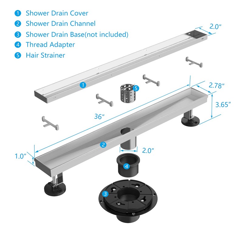 ZEKOO Tile in Linear Shower Drain 36 Inch,2 in 1