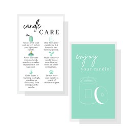 Crafters Cup Handmade Candle Care Instruction Card , 50 Pack , for Handmade Candle Makers Soy Bees Wax Coconut Essential Oils , White and Teal Card