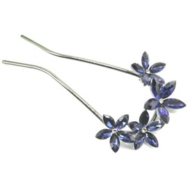 Miaomyao Hair Ornament, Hair Ornament, Kimono, Sleeve Closure, Metal, Antique Navy Blue, Crystal Flower, Cubic Zirconia, U-Shaped Comb, Hair Accessory