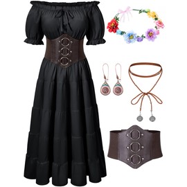 TOKYO REVENGERS Renaissance Medieval Costume Fairy Victorian Dress Peasant Cottagecore Costume Pirate Cosplay Costume Accessories Set(BK M)