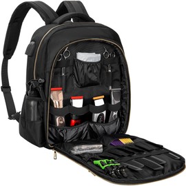 TORIBIO Barber Supplies Bag for Clippers and Supplies, Hairstylist Clipper Portable Backpack for Barber Tools (Black + Gold)
