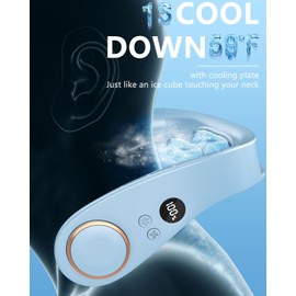 Face Fan Neck Cooler -Around the Neck Air Conditioner Hanging Neck Fan,Cordless Bladeless Headphone Battery Cooling Neck Cooler Device,Birthday Gifts for Home,Office,Outside,Travel,Sports Blue