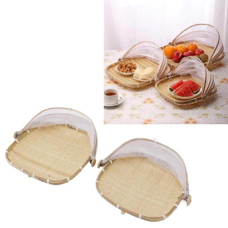 2Pcs Food Serving Tent Basket Fly Skeeter Insect Resistant Bamboo