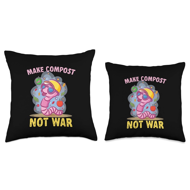 Funny Worm Make Compost Not War Organic Fertilizer Throw Pillow