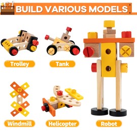 KIDWILL Wooden Tool Bench for Kids, 54-Piece Kids Tool Set with 2-in-1 Workbench & Take-Along Tool Kit, STEM Educational Toy Tools for Kids Ages 3 4 5 6 7 8 Years Old, Boy Toys