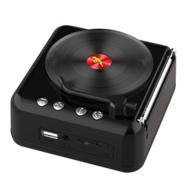 Vinyl Record Bluetooth Speaker Innovative Mini FM Radio HiFi Stereo Sound Retro Phonograph Wireless Speaker Black