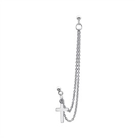 Silverly 925 Sterling Silver Double Piercing Cross and Ball Stud Earring - Multi-Strand Cable Chain Design - Punk Style Connected Studs - Hypoallergenic Gothic Dainty Dangle Earring