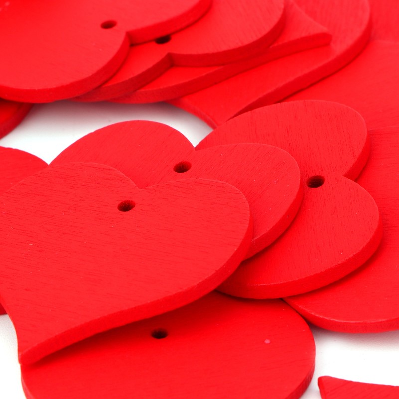 100Pcs Wood Slices HandMade Red HeartShaped Pendant Crafts DIY Wedding