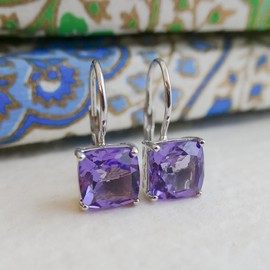 Cushion Cut Amethyst 925 Sterling Silver Earrings