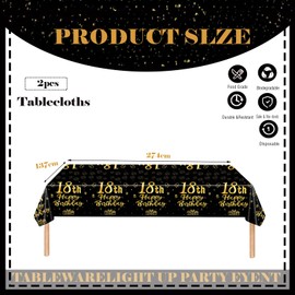 2pcs Black Gold 18th Table Cloth,Happy 18th Birthday Tablecloth for Boys,Girls,Men 18th Birthday Table Decoration,137 * 274cm Plastic Tablecloths Table Cover 18th Birthday Decorations for Him Her