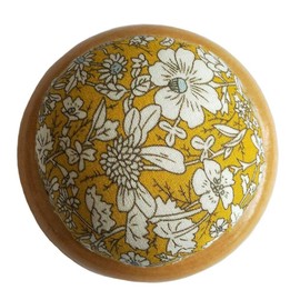 GAMESPFF Round Pin Cushion with Wooden Base and Printed Floral Fabric Coated for Daily Needlework (Yellow)