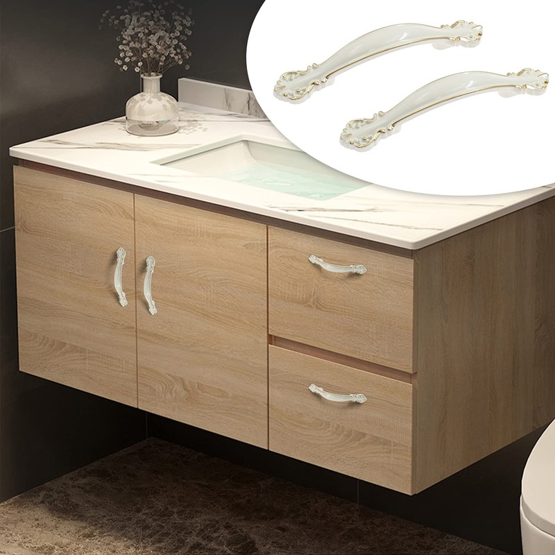 Jiozermi 10pcs Hardware Handle Pull for Cabinet Drawer, Ivory White