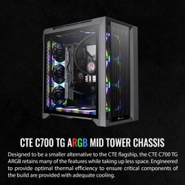 Thermaltake CTE C700 TG ARGB E-ATX Mid Tower Centralized Thermal Efficiency Design; 3x140mm CT140 ARGB Fans Pre-Installed; Tempered Glass Front & Side Panel; CA-1X7-00F1WN-01