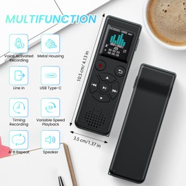 Digital Voice Recorder Voice Activated Recorder for Lectures, Meetings, Interviews - Sound Audio Recorder Dictaphone Recording Device with Playback,MP3 Player,Type C [64GB]