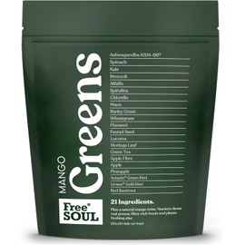 Free Soul Greens | 21 Advanced Greens, Superfoods, and Adaptogens Including KSM-66 Ashwagandha, Vegan & Gluten-Free, Advanced Natural Formula | UK Made | 30 Servings | Mango Flavour