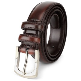 Synthic Apparel Men's Genuine Leather Dress Belt Classic Stitched Design 30mm 'ALL LEATHER' Reddish Brown - Mahogany Size 40