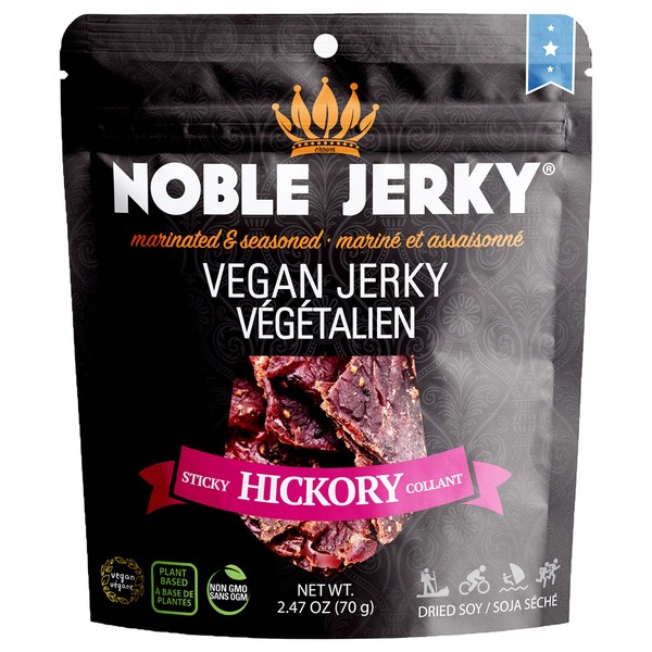 Noble Jerky -Sticky Hickory Vegan Jerky - Non-GMO - Plant Protein - 2.47 oz