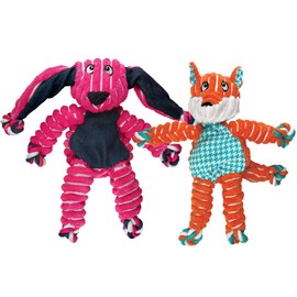 KONG Floppy Knots Dog Toy Bundle for Small/Medium Dogs – Durable Plush Toys with Internal Knotted Ropes & Squeakers – Minimal Stuffing for Less Mess (Bunny and Fox, Small/Medium)