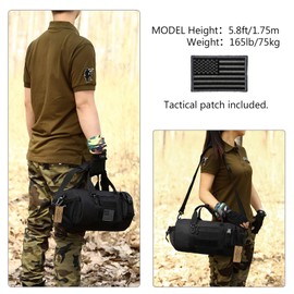 ArcEnCiel Small Tactical Duffle Bag Men Gym Pack Military Molle Shoulder Bags Shoes Storage Sports Handbag with Patch (Black)