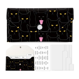 APVDSH Cash Envelope Wallet, Reusable Budget Money Wallet, Cute PU Leather Money Saving Wallet with 4 Dividers & 1 Sheets Category Stickers Black Cats Pattern
